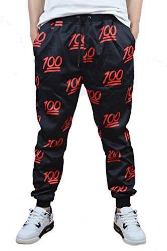 Unisex Emoji 100 Score Training Running Sweatpants Joggers (Large,red)