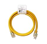 LifeSupplyUSA 10/3 6ft SJTW Lighted End Extension Cord 15 Amp, 125 Volt, 1875 Watt, Super Heavy Duty Outdoor Jacket (6 Feet)