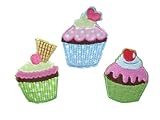 3 pieces CUPCAKE Iron On Patch Fabric Applique Motif Decal 2.6 x 2 inches (6.5 x 5 cm)