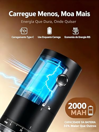 GODREAM Moedor de Café Elétrico Portátil, com Lâminas Cônicas em Liga Cerâmica, 38 Níveis de Moagem Ajustáveis, Sem Fio e Recarregável, Ideal para Casa, Viagens e Camping, com Escova de Limpeza