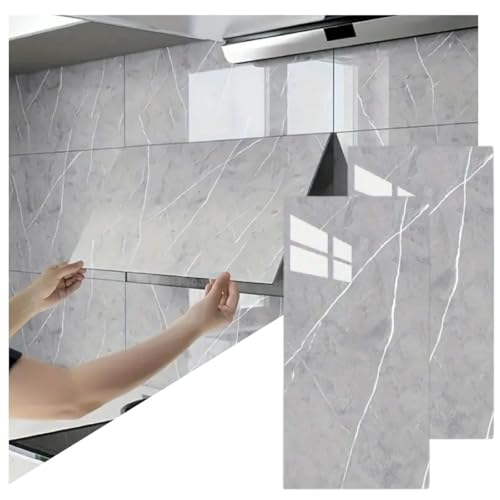 Placas Adesivas Mármore 3D Autocolantes Kit com 30 Unidades Revestimento Decorativo Lavável para Parede, Quarto, Sala e Banheiro 30cm x 60cm (Mármore Cinza Pietra, 30cm x 60cm)