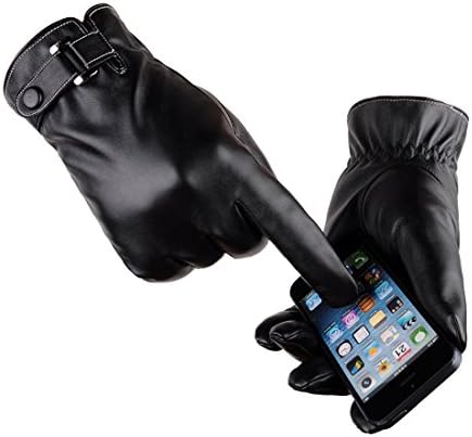 LAOWWO PU Leather Touchscreen Gloves Driving Gloves Black Winter Warm Gloves