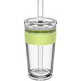 KeepCup Cold Cup - Longplay Double wall Glass Ice Coffee Tumbler with Lid and Straw - 16oz (454ml) - Chartreuse Green