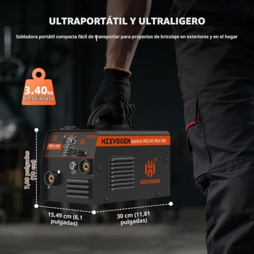 MIG145II Soldador de fio sem gás de 145A, TIG 3 em 1 MIG/ARC/Lift, alimentação sincronizada, inversor IGBT, ecrã LED, compacto para iniciantes e amadores