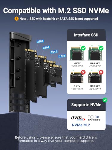 UGREEN M.2 NVME Enclosure, 10Gbps M.2 SSD Enclosure to USB Adapter/Reader, USB C 3.2 Gen2, Tool-Free External PCI-E SSD Case Supports M and B&M Keys and Size 2230/2242 /2260/2280