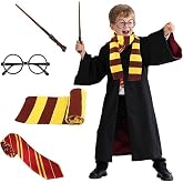 Kitimi Wizard Costume145 Set, Wizard Cloak Robe Halloween Costume, Magic Wand, Tie, Scarf, Glasses Accessories. 145.