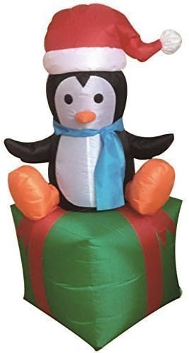 Inflatable 1.5m Penguin On Parcel Present Gift Box Self Inflating Electric Blow Up Giant Large Outdoor Garden Christmas Xmas Figure Statue