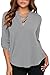 Dokotoo Womens Casual Chiffon Ladies V-Neck Cuffed Sleeve Blouse Tops Large Gray,Gray,(US12-14)L