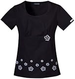 Cherokee Women's Black Daisy Boarder Print Scrub Top