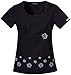 Cherokee Women's Black Daisy Boarder Print Scrub Top