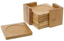Drink Coasters - Bamboo - 6 Piece Set with Holder - 3.75 x 3.75 inches