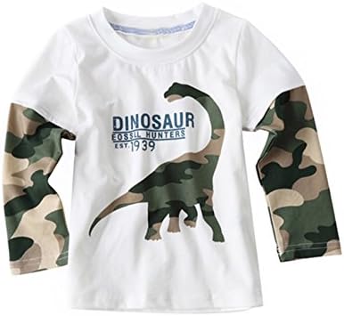 Doyola Toddler Boy's Baby's Long Sleeve Crew Neck Cotton T-Shirt Tops Tee(Camouflage Dinosaur 4T)