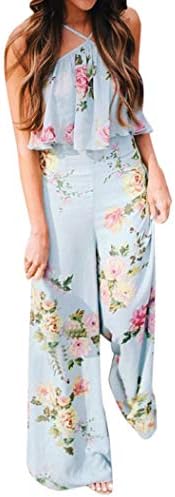 LQQSTORE ♥Jumpsuit♥ Women Elegant Strap Floral Sleeveless Backless Back Cross Strap Boho WideTrousers