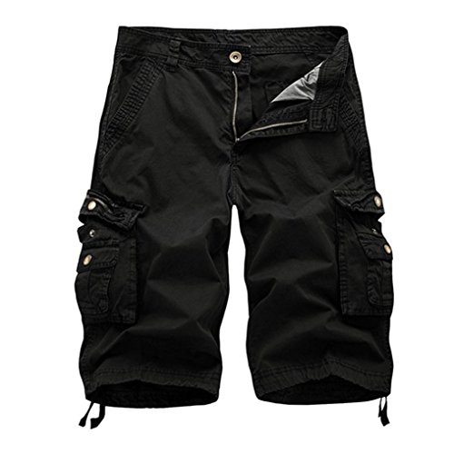 Aurorax Men's Cargo Shorts Pant, Casual Stretch Sports Fitness Gym Pants with Pocket (Black, 38)