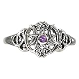 Sterling Silver Heart Pentacle Ring with Natural Amethyst (Size 4-15)