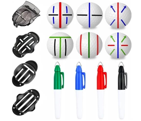 Golf Ball Markers Set - 4 Marker Pens, 4 Line Marker Tools, 8 Pieces