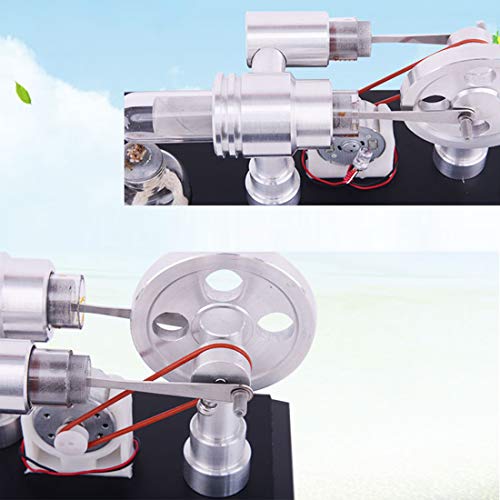 RuiyiF Double Cylinder Stirling Engine Kit with Generator Hot Air External Combustion Engine Physics Kits for Kids Teens Adults