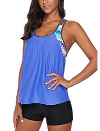 Aleumdr Tankini con tirantes estampados a rayas para dama, con pantalones cortos