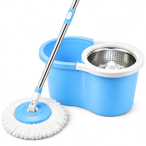 Mop Giratório com Balde e Centrífuga 360 com Cesto em Inox, 8 Litros, Sistema Lava e Seca, Eficiência e Durabilidade na Limpeza Diária de Todos os Tipos de Piso Para sua Casa