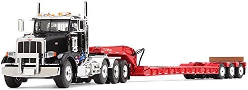 Peterbilt 367 with Tri Axle Lowboy Trailer Black and Red 1/50 by First Gear 50-3379