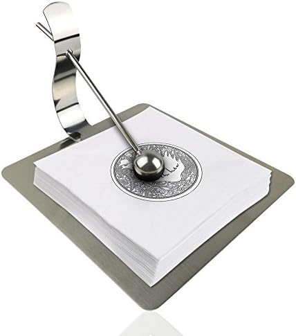 Fit Napkin Holder | Handy Compact Durable Silver Stainless Steel Flat Napkin Holder with Pendulum | Stylish Anti-Rust Elegant Design for Family Bar Cafe Restaurant Tool Gift Decor |
