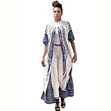 Yoyorule Women Casual Elastic Cloak Traditional African Print Party Dress (XL, White)