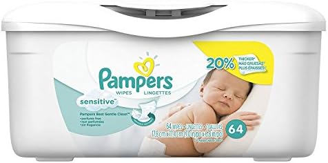 Pampers Sensitive Hypoallergenic, Clinically proven Mild, Gentle Cleaning, Restores Natural Skin pH Baby Wipes Tub 64 Count