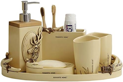 NBRTT 6pcs Vintage Golden Bathroom Accessories Set, Set Features, Includes Soap Lotion Dispenser, Toothbrush Holder And Dish for Father's Day Bath Gift