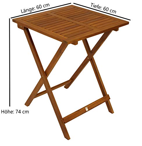 DEGAMO Bistrotisch Klapptisch Lima aus Akazien Holz quadratisch 60x60cm, geölte Oberfläche, klappbar – Bild 4