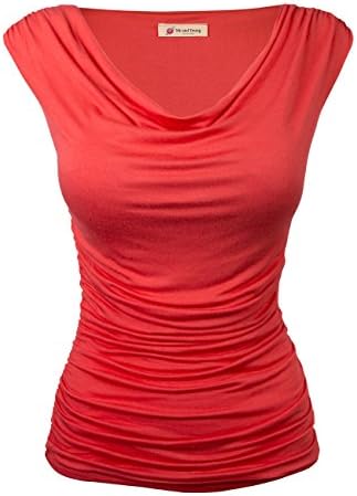Me and Young Women Plain Plus Size Cowl Neck Cap Sleevless Style Top CORAL 3XL