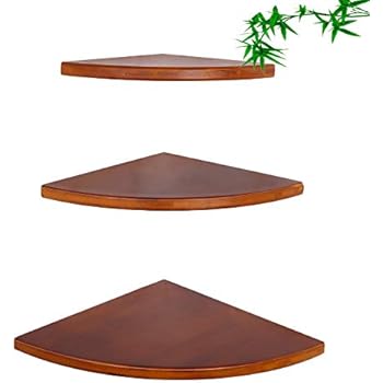 Corner Shelves Set of 3(11.8inch,9.8 inch,7.8 inch),Radial Round Edging Bamboo Storage Shelf Organizer Corner for Bedroom,Living Room,Bathroom,Kitchen,Office Any Corner (Walnut Color)