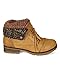 REFRESH Women Leatherette Sweater Knit Fold Down Fur Trim Combat Bootie BH47 - Tan (Size: 8.5)