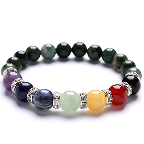 TGS Gems Beautiful Energy Power Crystal Elastic Stretch Beaded Chakra Gemstone Reiki Healing Bracelet 7 Chakra Mixed Combination SL013A27