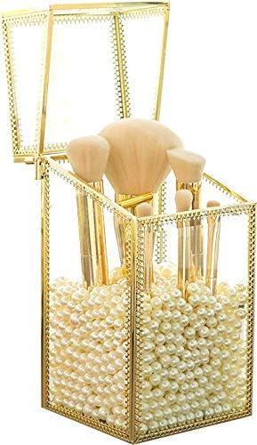 Dust-Proof Gold Makeup Brush Organizer Vintage Make up Brushes Holder Cup with Free White Pearls,Pack of 1 By KQGO