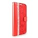 Galaxy S6 Edge Plus Case, Cellularvilla [Diamond Jewel] [Card Slots] Embossed Flower Design Premium Pu Leather Wallet Case Flip Cover for Samsung Galaxy S6 Edge Plus / S6 Edge+ (Red)