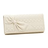 Women Bowknot Design Stitched detail Large Clutch Wallet,White