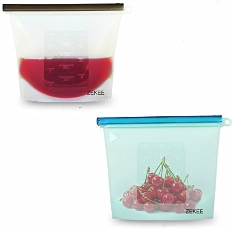 2PCS 1Liter Silicone Food Storage Bag, Reusable Silicone Food Preservation Bag, Silicone Hermetic Food Storage Bag Diversity Usage and Leak-proof Perfect in Kitchen and Picnic