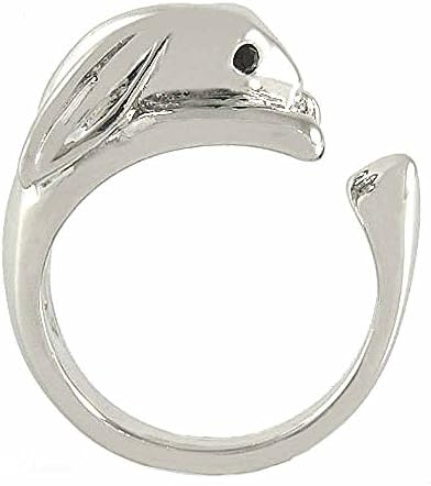 Bunny Rabbit Animal Wrap Ring White Gold-Plated Shiny Silver Tone- Size 6