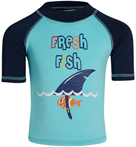 'Sweet and Soft Boys 4-Piece Rash Guard and Trunk Swimsuit Set - Short Sleeve, Fresh Fish, Size 2T'