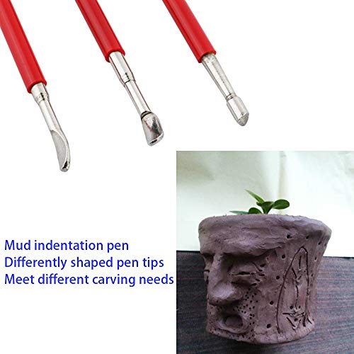 KNYOOO 3 Pieces Clay Sculpting Tools, DIY Silicone and Ceramic Clay Indentation Tool, Red Rod Stainless Steel Indentation Pen, Soft Ceramic Indentation Tool Clay Tool. - Thumbnail 2