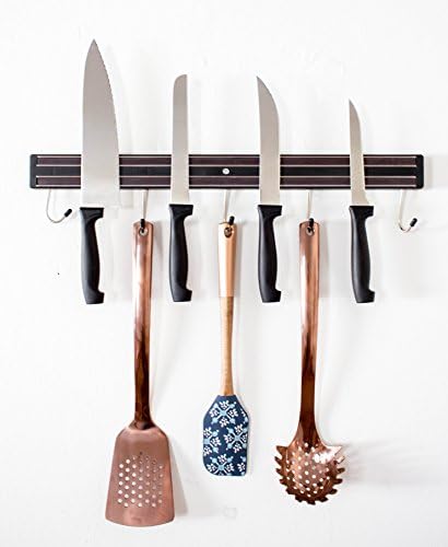 Powerful Magnetic Tool Strip or Magnetic Knife Holder Kitchen Wall Mount Rack for Knives,Garage &amp; Workshop Tools Wall Rack: Includes Removable Hooks（18 Inch）