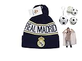 Soccer Fan Beanie with Soccer Shaped Rain Poncho Ball ✮ All Weather Bundle ✮ All Clubs Available ✮ One Size Fits All (One Size Fits Most, Real Madrid)