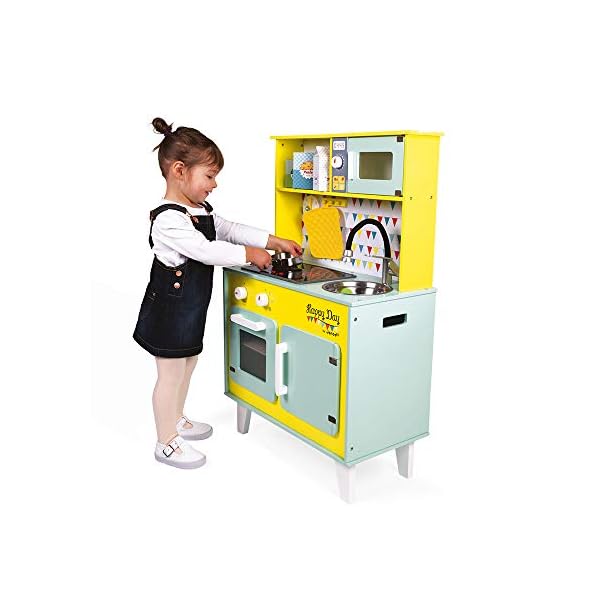 Janod - Big Wooden Play Kitchen - Happy Day - With Fridge and Microwave Oven, Sound and Light - Pretend Play Toy Kitchen… – Bild 7