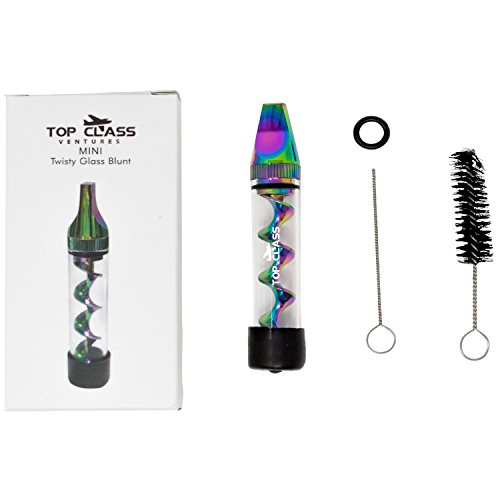 Mini Twisty Flat Tip Glass Grinder - For Tea, Spices, Herbs And More Cleaning Kit Included Multicolor Rainbow By Top Class Ventures