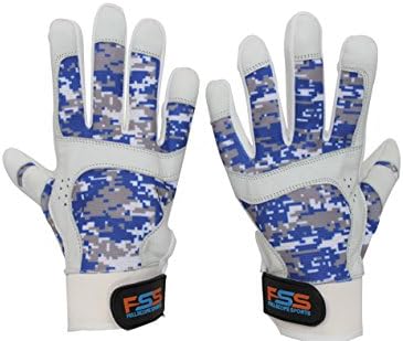 FullScope Sports Baseball Batting Gloves for Adult Boys Girls Youth Pro Softball Glove (Blue/Gray/White Digital Camo, 10 -Adult Small (Kids 10-13-Year-Old))