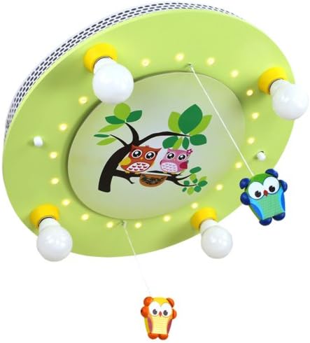 Elobra Kinder Lampe Deckenlampe Eulen Familie Mit Mobile Deckenleuchte Kinderzimmer Holz Mit Nachtlicht Led Lindgrun 128220 Amazon De Beleuchtung