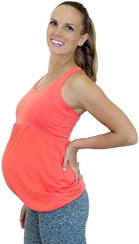 Mumberry Maternity Activewear Flourish Workout Tank with Belly Band Support, Coral, Medium