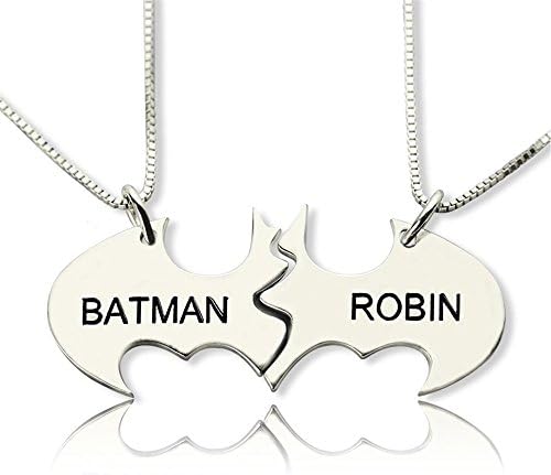 FACOCO Fashion men's and women's custom name necklace Batman name necklace personalized birthday gift(silver 22)