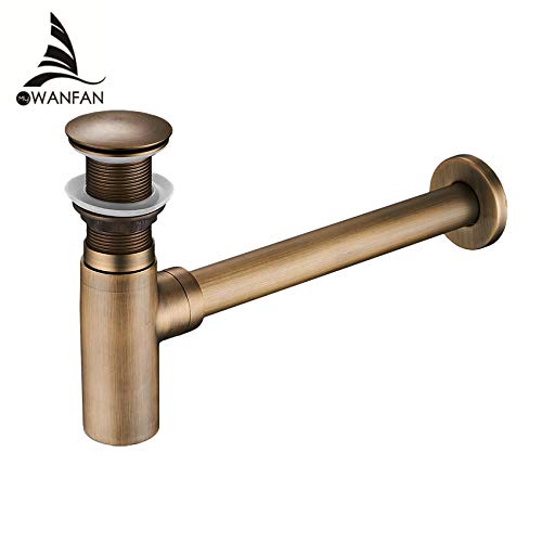 Davitu Drains - Luxury Bottle Trap Brass Round Siphon Oil Rubbed Bronze Black P-TRAP Bathroom Vanity Basin Pipe Waste With Pop Up Drain WF-6920 - (Color: Chrome C) - Thumbnail 2