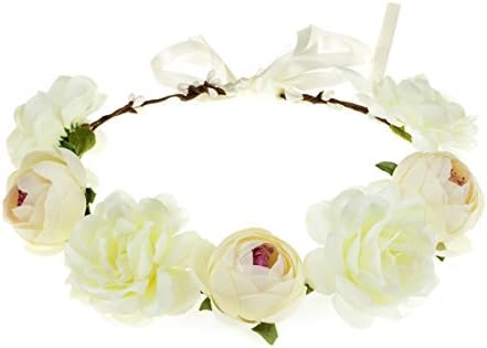 Accesyes Flower Headband Camellia Leaf Crown Women Festival Wreath for Photography